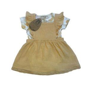 Rabbit and Bear Lemon Pinafore Organic Cotton Dress 12m NWT